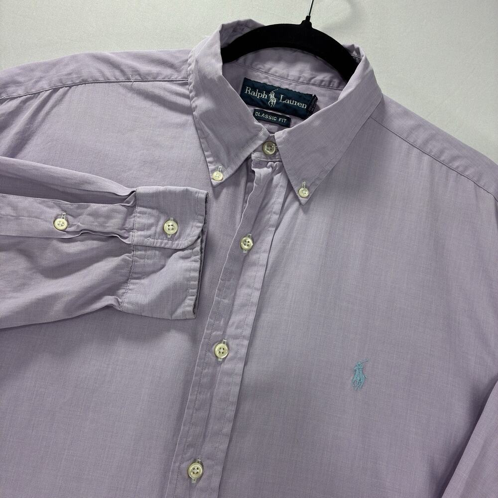 Vintage Ralph Lauren Mens L Lavender Classic Fit Long Sleeve Button Down Shirt